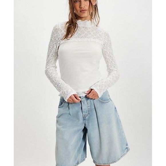 Free People Tops - Free People White Lace Long Sleeve Top